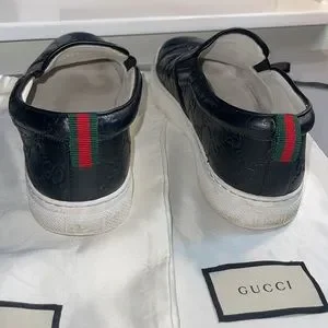 Gucci | Shoes | Mens Black Gucci Leather Slip On Sneaker Gg  display picture 1